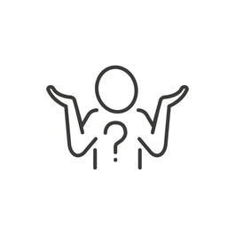 Line icon of person shrugging their shoulders with their palms up. A question mark on their chest suggests they don't understand.